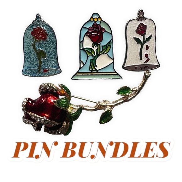 Beauty Beast Rose Lapel Pin Belle Princess Brooch Badge Accessories Jewelry Set - Picture 1 of 6
